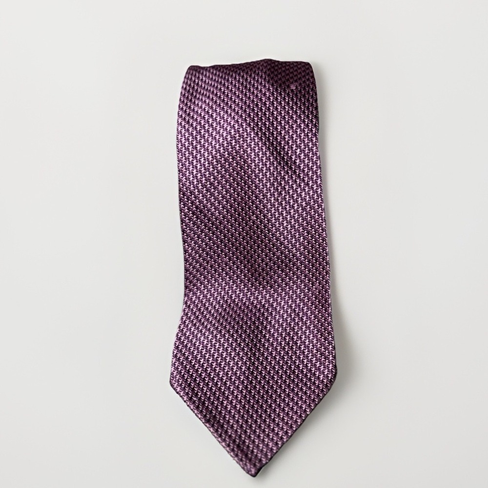 Finamore 1925 Napoli‎ Purple Micro Basketweave Silk Tie Hand Sewn Italy